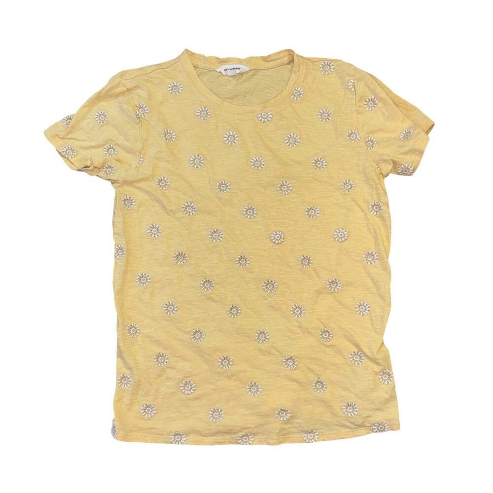 Lucky Brand Embroidered Floral Yellow T Shirt Women’s S Casual Western Cottage